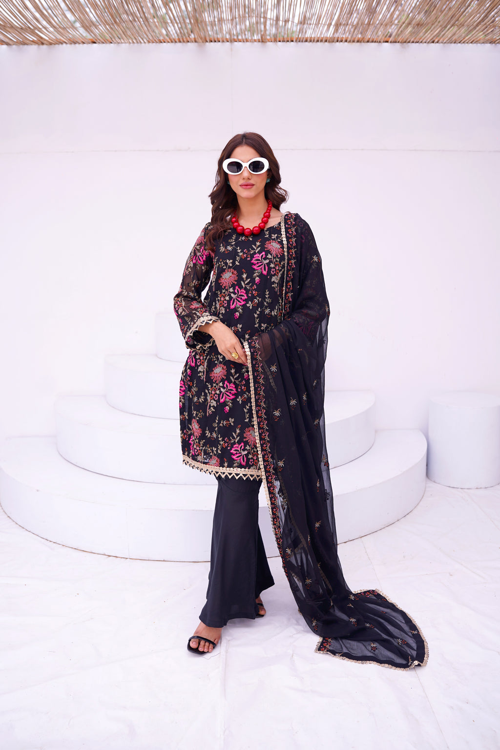 Black Floral Chiffon